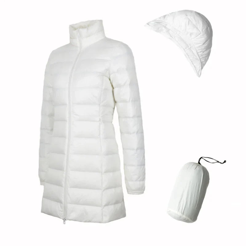 Sophia – Lange Damen-Daunenjacke mit Abnehmbarer Kapuze