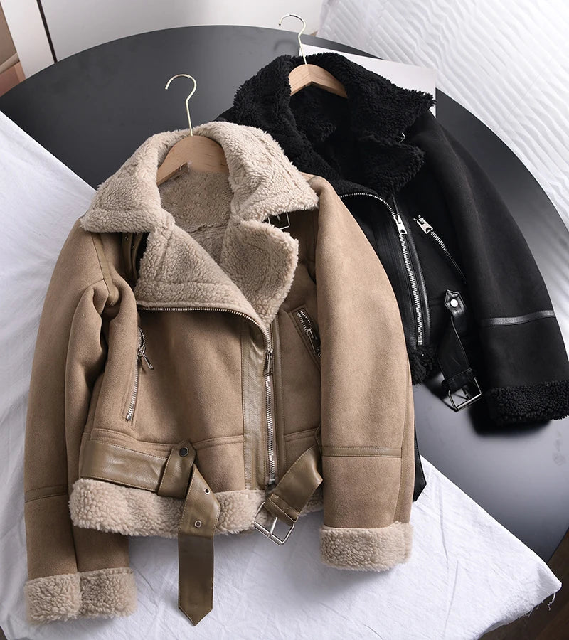 Anna - Dicke warme Wildlederjacke