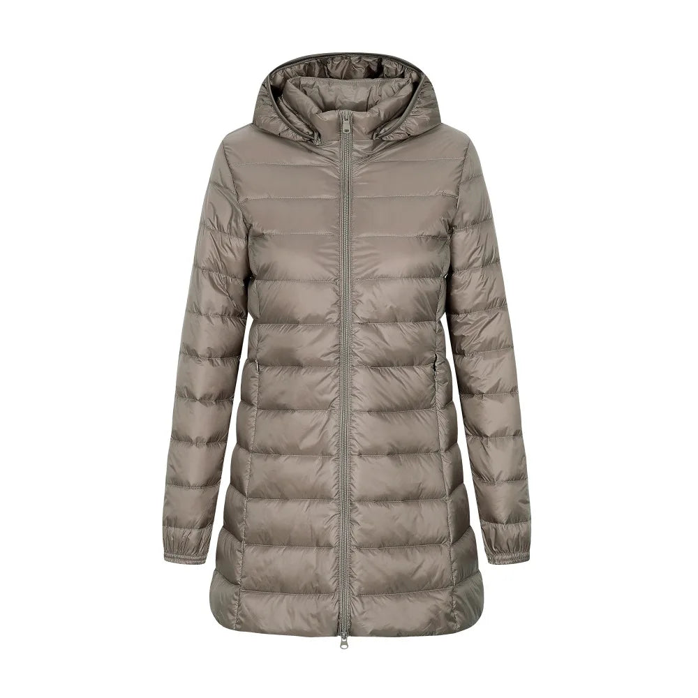 Lara – Lange Damen-Daunenjacke mit Abnehmbarer Kapuze