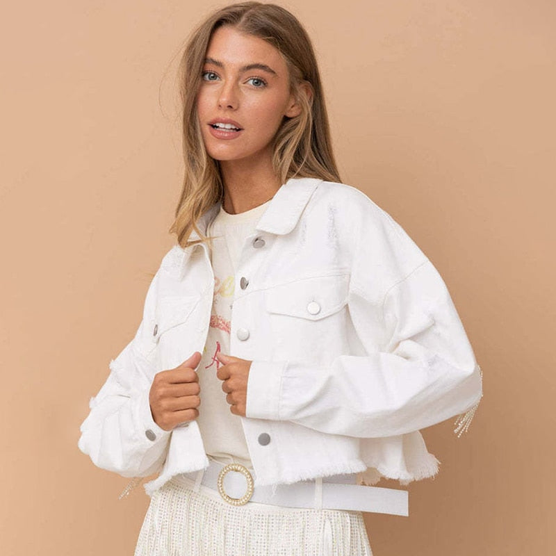 Cheska - Stilvolle Herbst Jeansjacke mit Fransen für Frauen