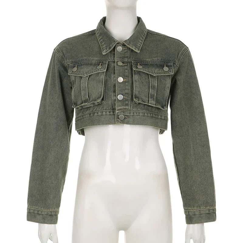 Jenny - Kurze Jeansjacke mit Großen Taschen für Damen