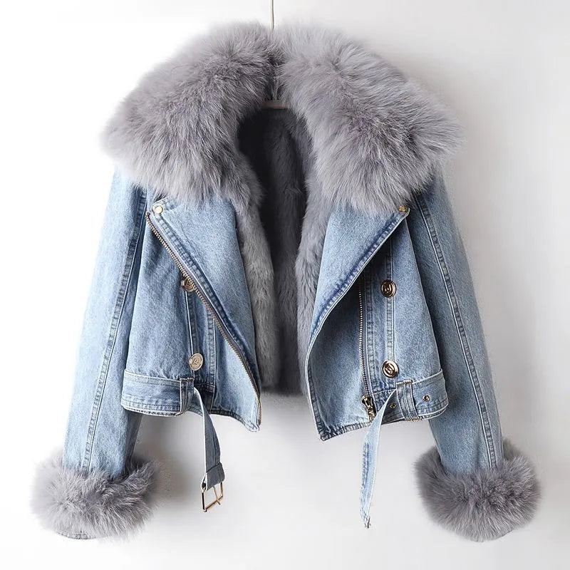 Jacklyn - Elegante Jeansjacke mit Kunstfell für Damen