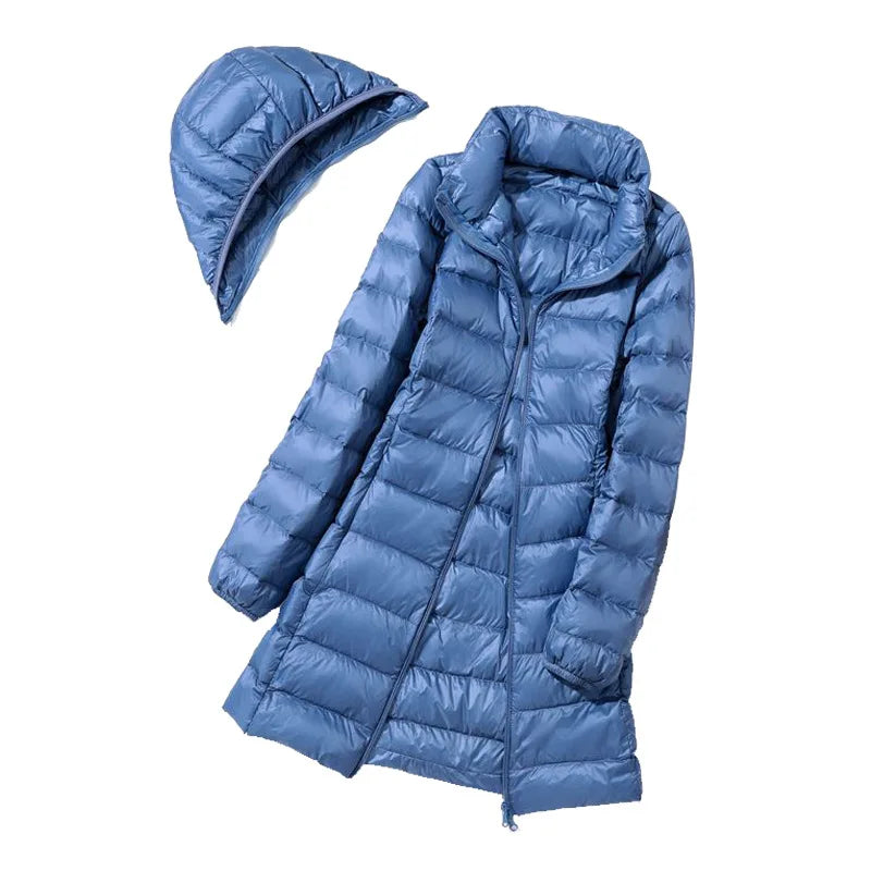 Emilia – Lange Damen-Daunenjacke mit Abnehmbarer Kapuze