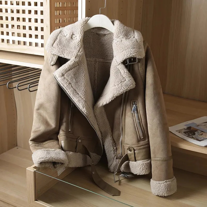 Anna - Dicke warme Wildlederjacke
