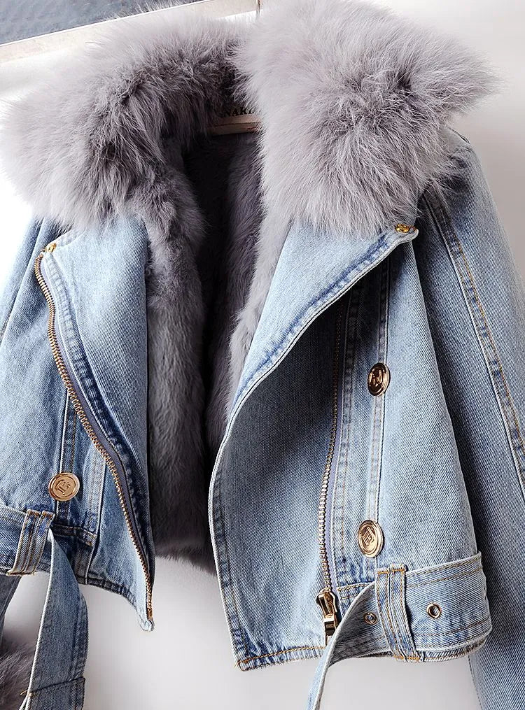 Jacklyn - Elegante Jeansjacke mit Kunstfell für Damen