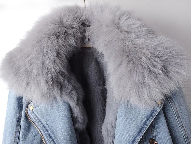 Jacklyn - Elegante Jeansjacke mit Kunstfell für Damen