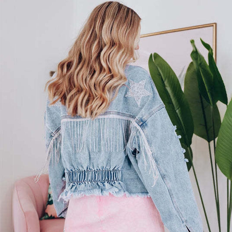 Cheska - Stilvolle Herbst Jeansjacke mit Fransen für Frauen