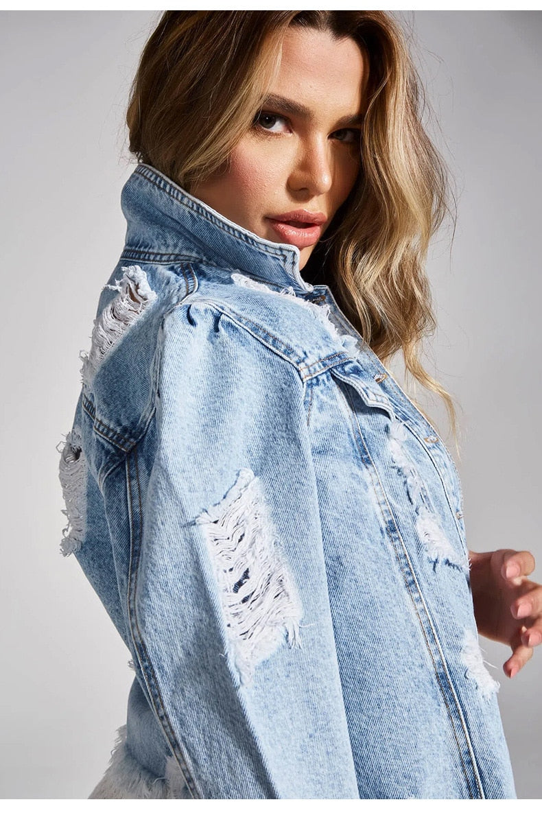 Isabella - Stilvolle und Bequeme Zerrissene Jeansjacke für Frauen