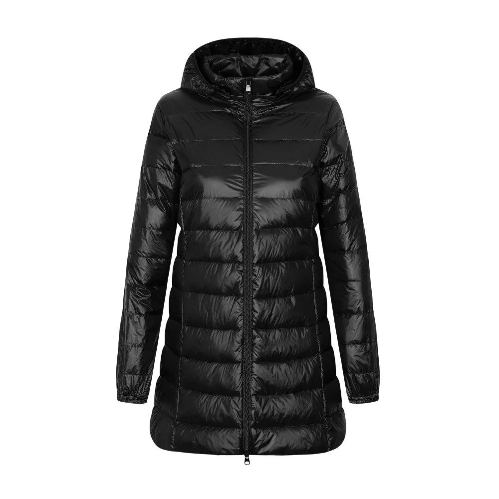 Lara – Lange Damen-Daunenjacke mit Abnehmbarer Kapuze
