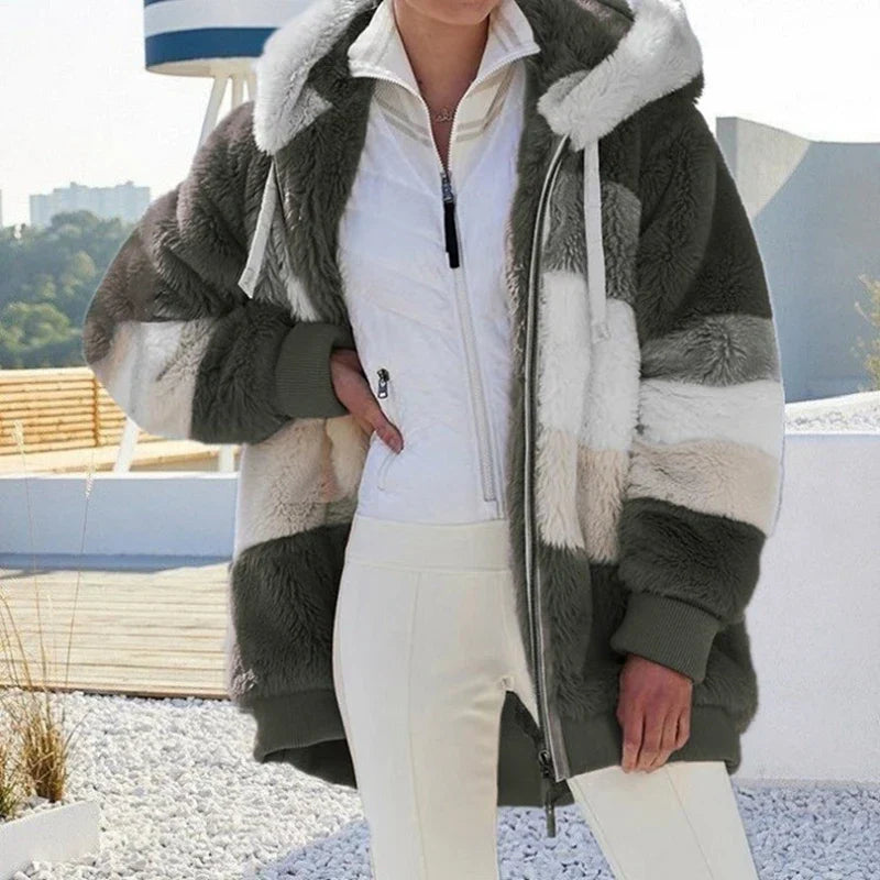 Lässiger Oversize-Fleece-Mantel mit Kunstfell für Damen | Ideal für den Winter