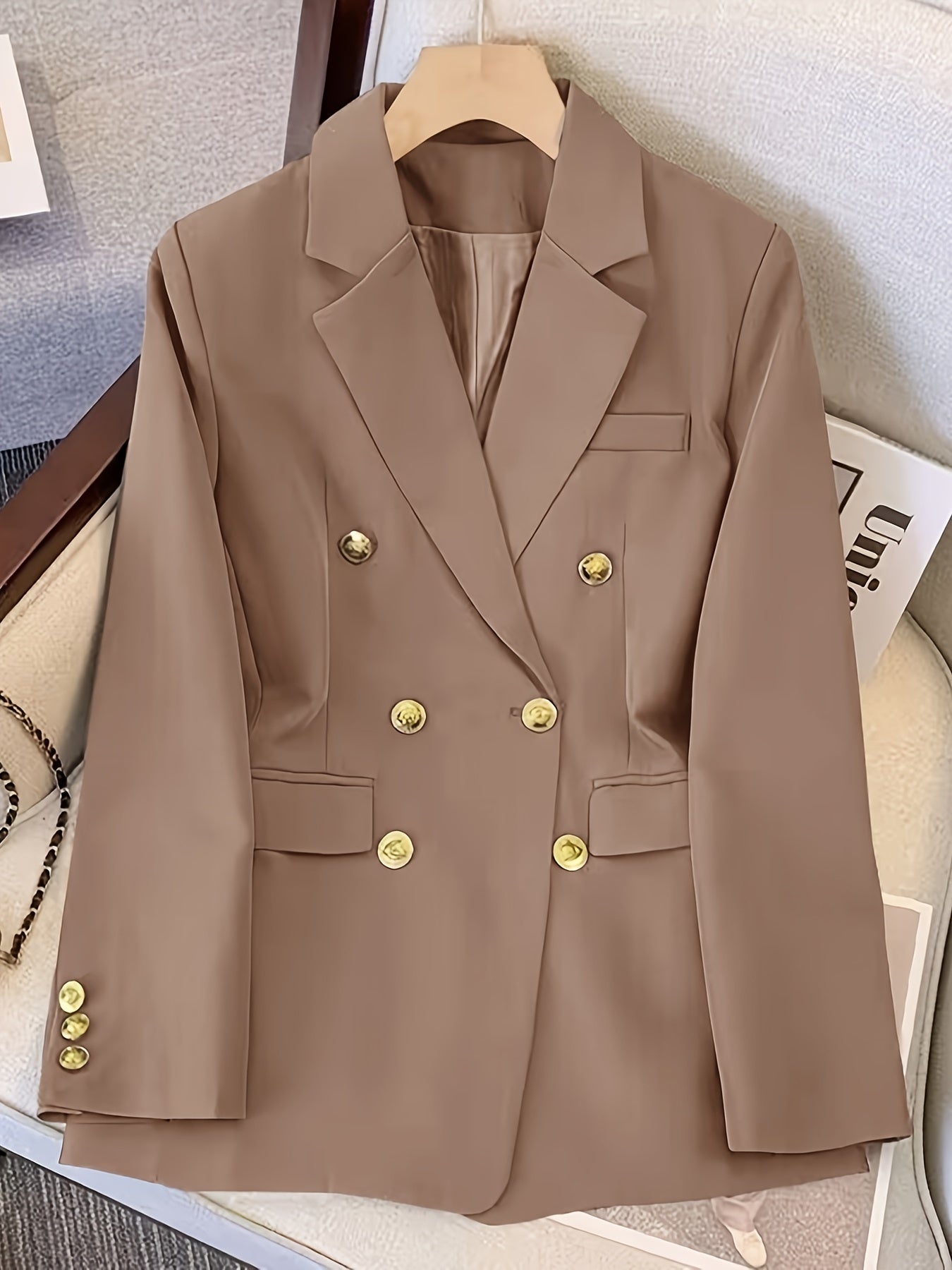 Schicke Langer Slim-Blazer Mit Goldenen Knöpfen Für Damen |  Ideal für das tägliche Tragen