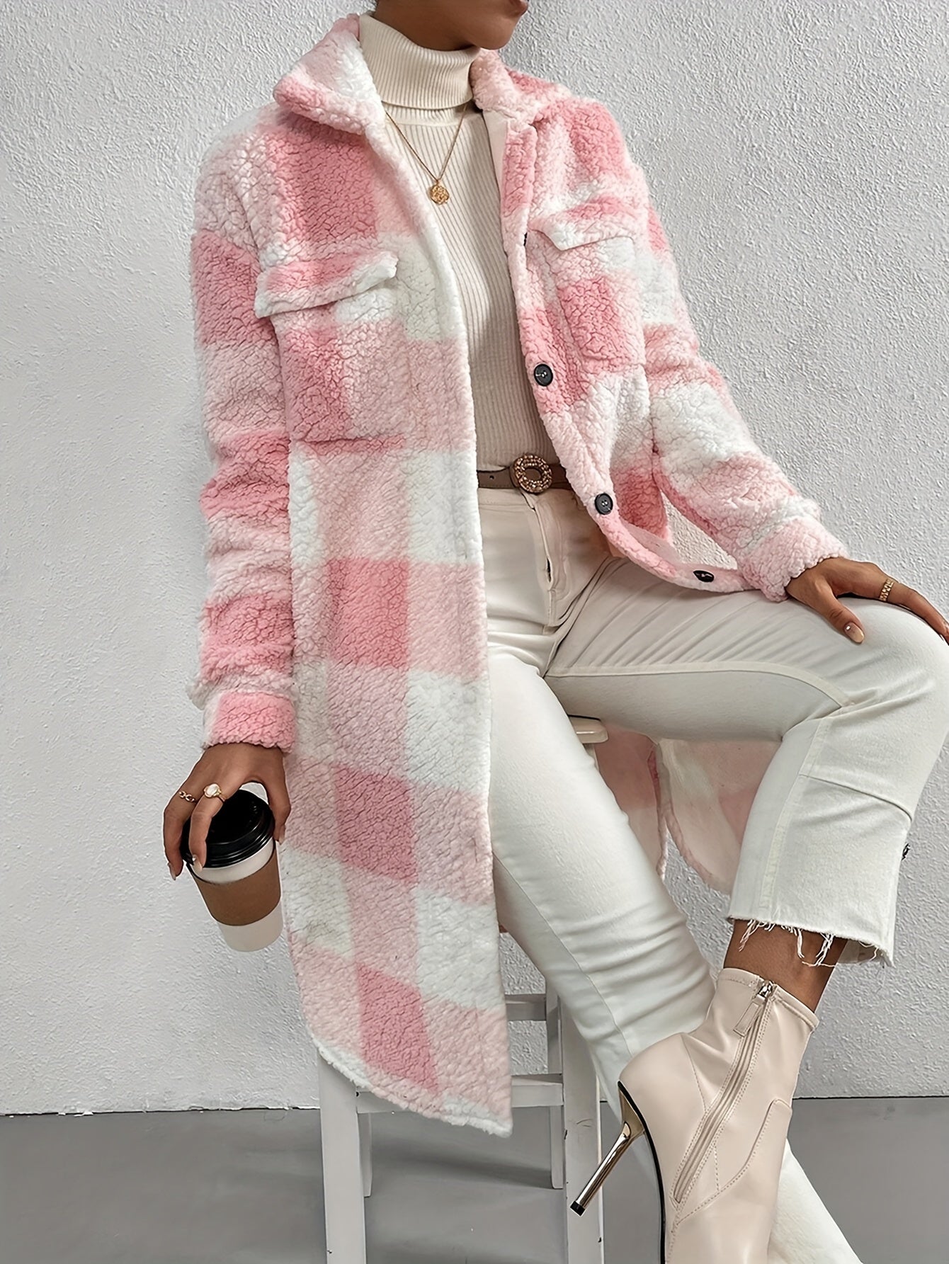 Lieza - Eleganter karierter Teddy-Mantel für Damen