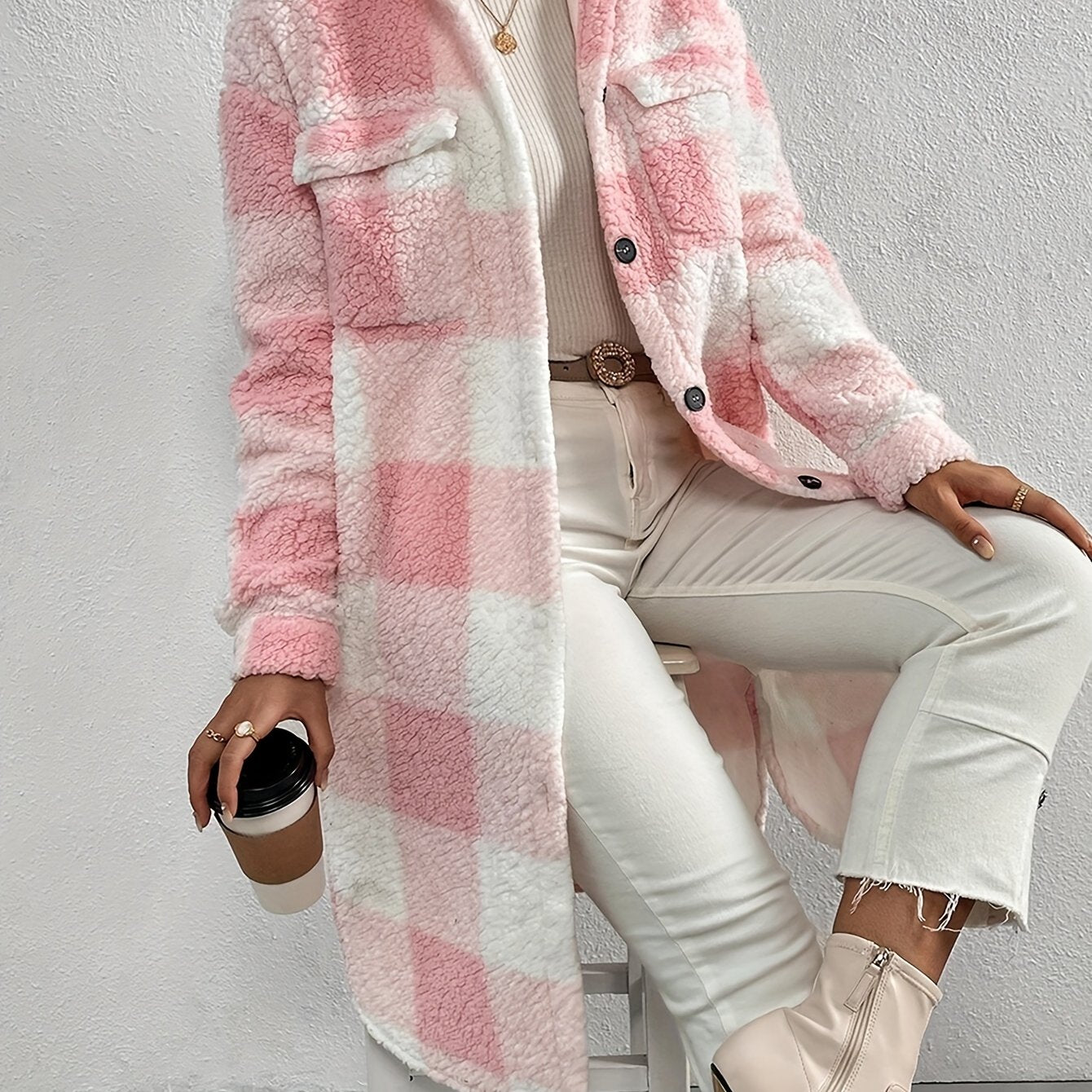 Lieza - Eleganter karierter Teddy-Mantel für Damen