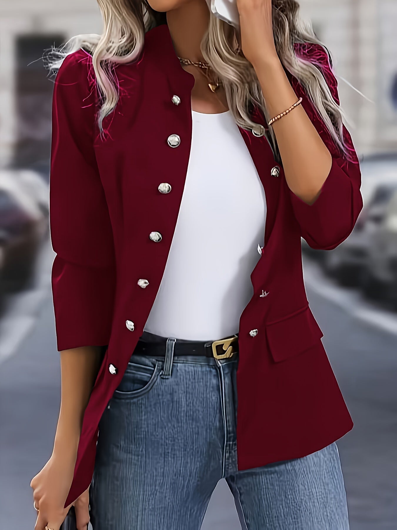 Eleganter Einfarbiger Langer Blazer Mit Knöpfen Für Damen |  Ideal für das tägliche Tragen