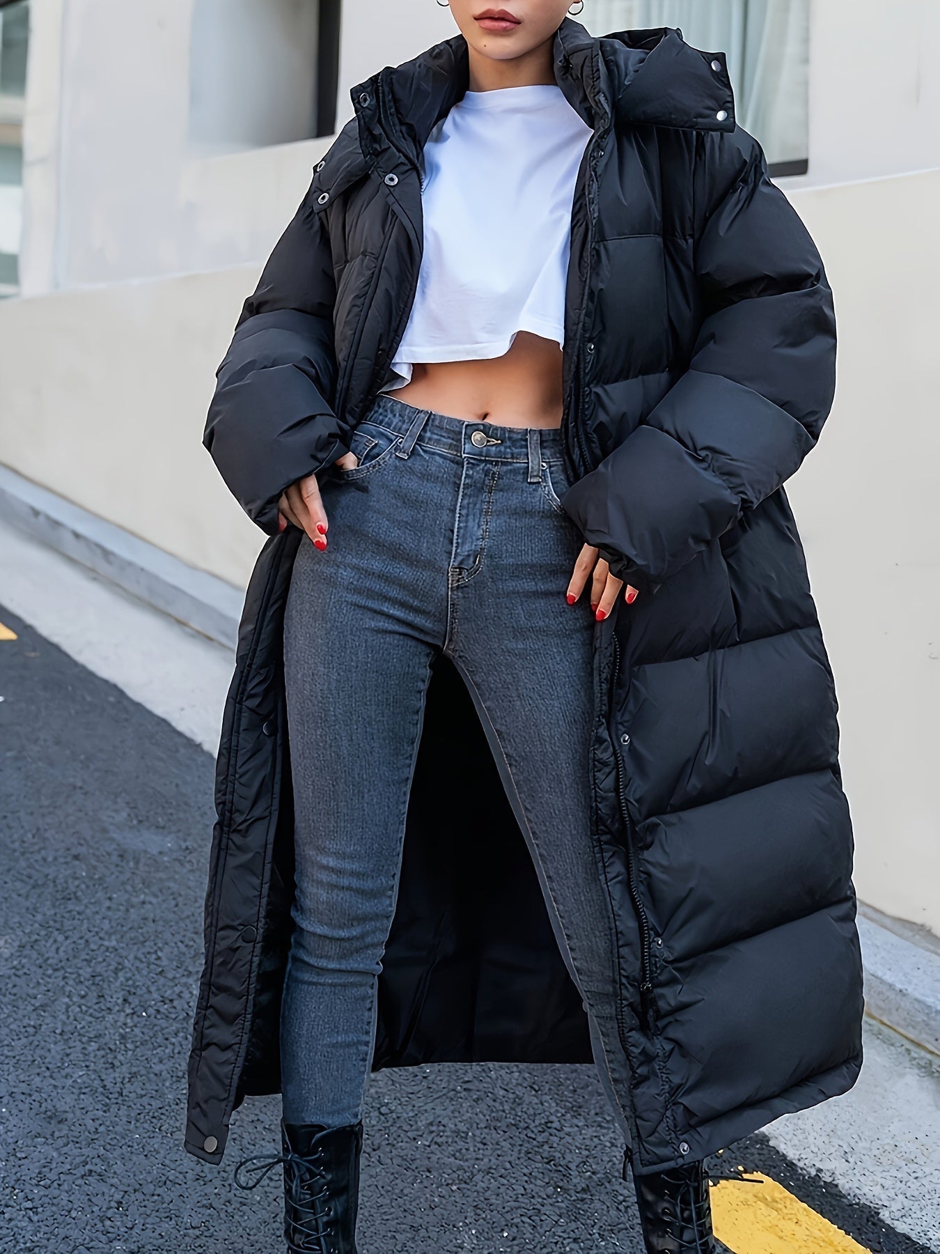 Gertruda | Lässige lange Puffer-Winterjacke mit Kapuze für Frauen