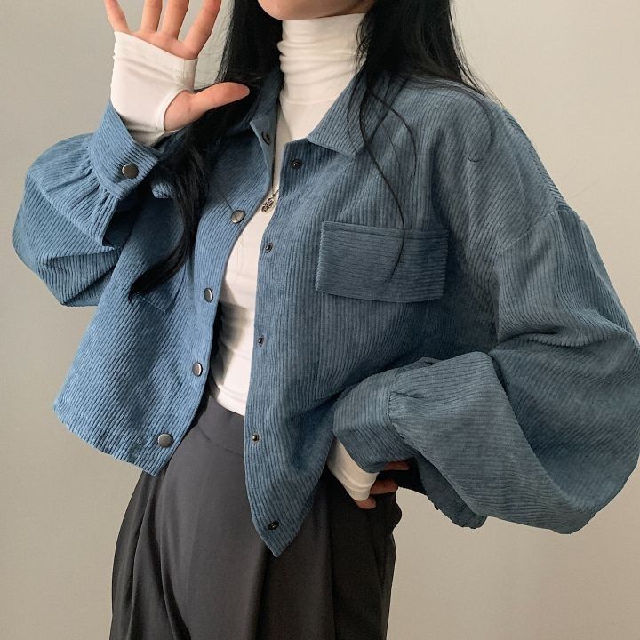 Gianna - Stilvolle Blaue Rippveloursjacke für Damen
