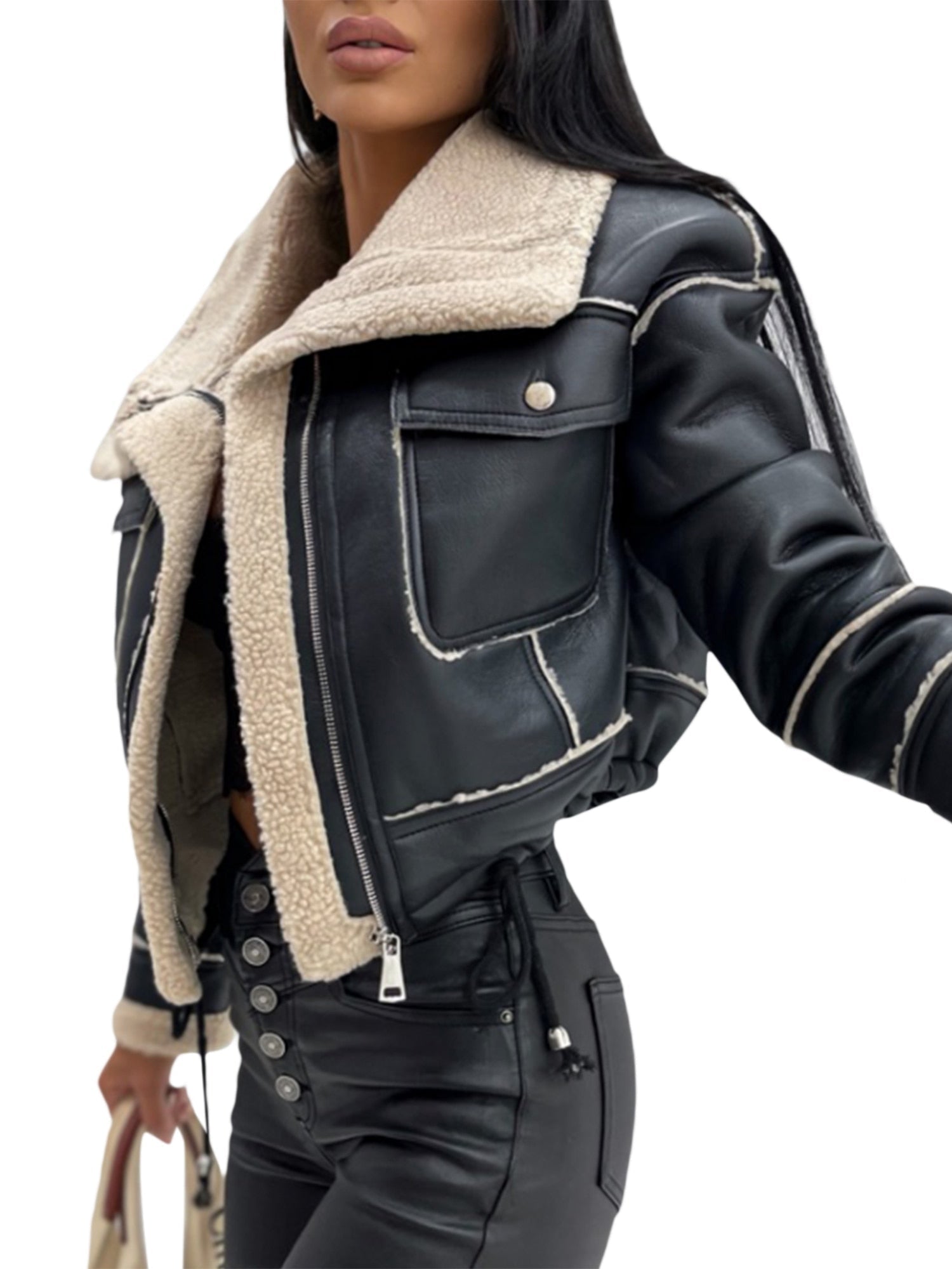 Alexandra - Stilvolle und Bequeme Schwarze Kunstlederjacke für Frauen