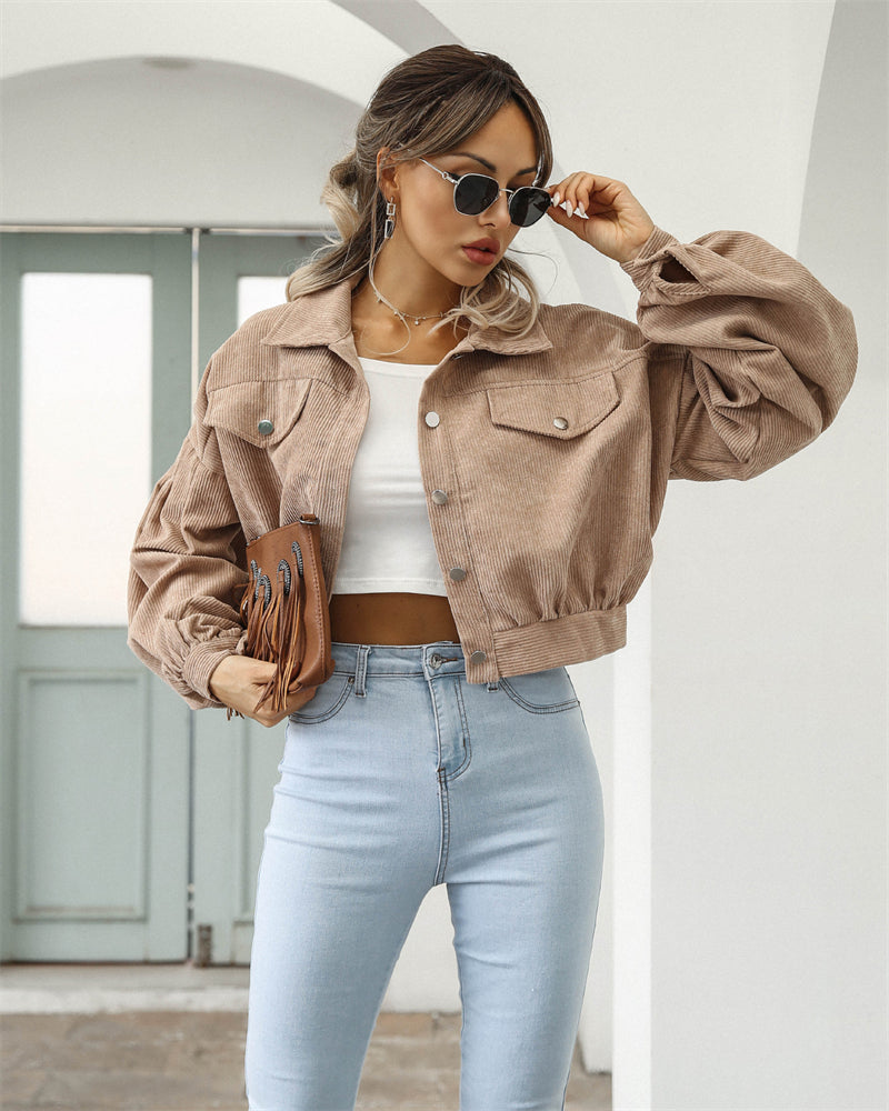 Olive - Stilvolle und Bequeme Beige Cordjacke für den Herbst für Frauen