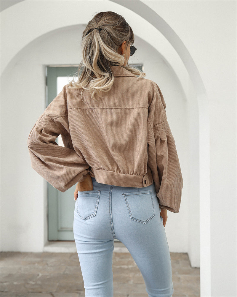 Olive - Stilvolle und Bequeme Beige Cordjacke für den Herbst für Frauen