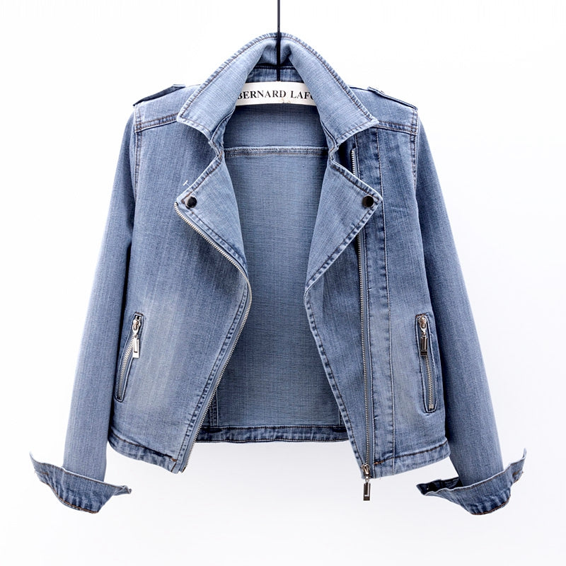 Damen Cropped Jeansjacke mit Reißverschluss