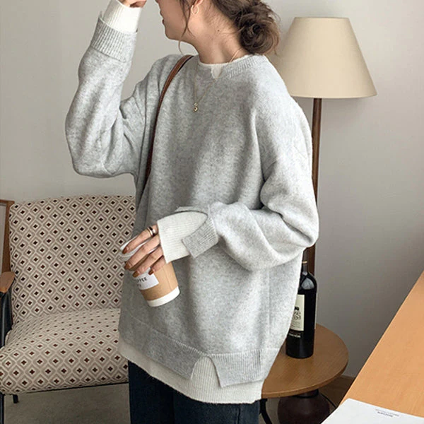 Überdimensionierter Grauer Strickpullover Mit Cut-Out-Design Für Damen | Ideal für Herbst/Winter
