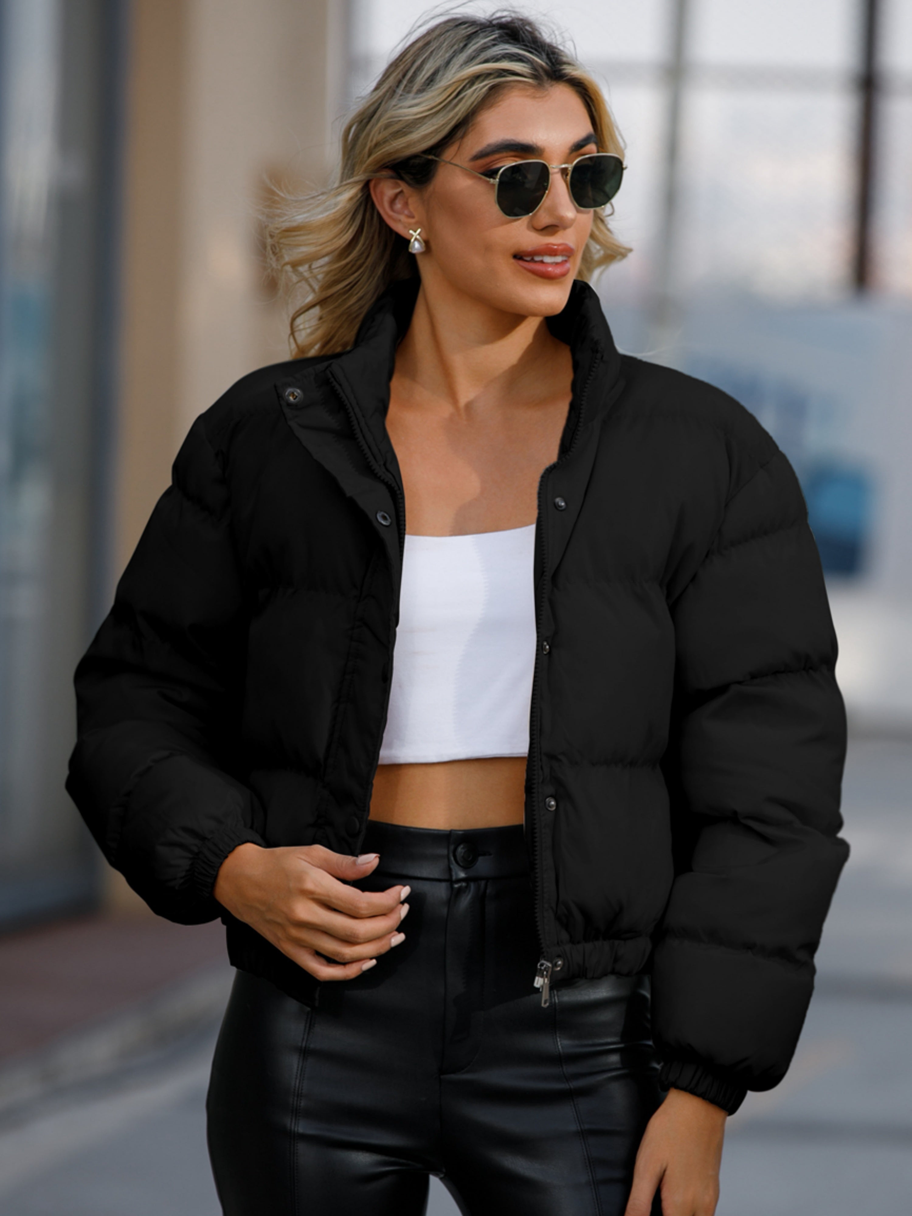 Lässige lange Winterjacke mit Druckknöpfen und Polsterung für Damen | Ideal für Herbst/Winter