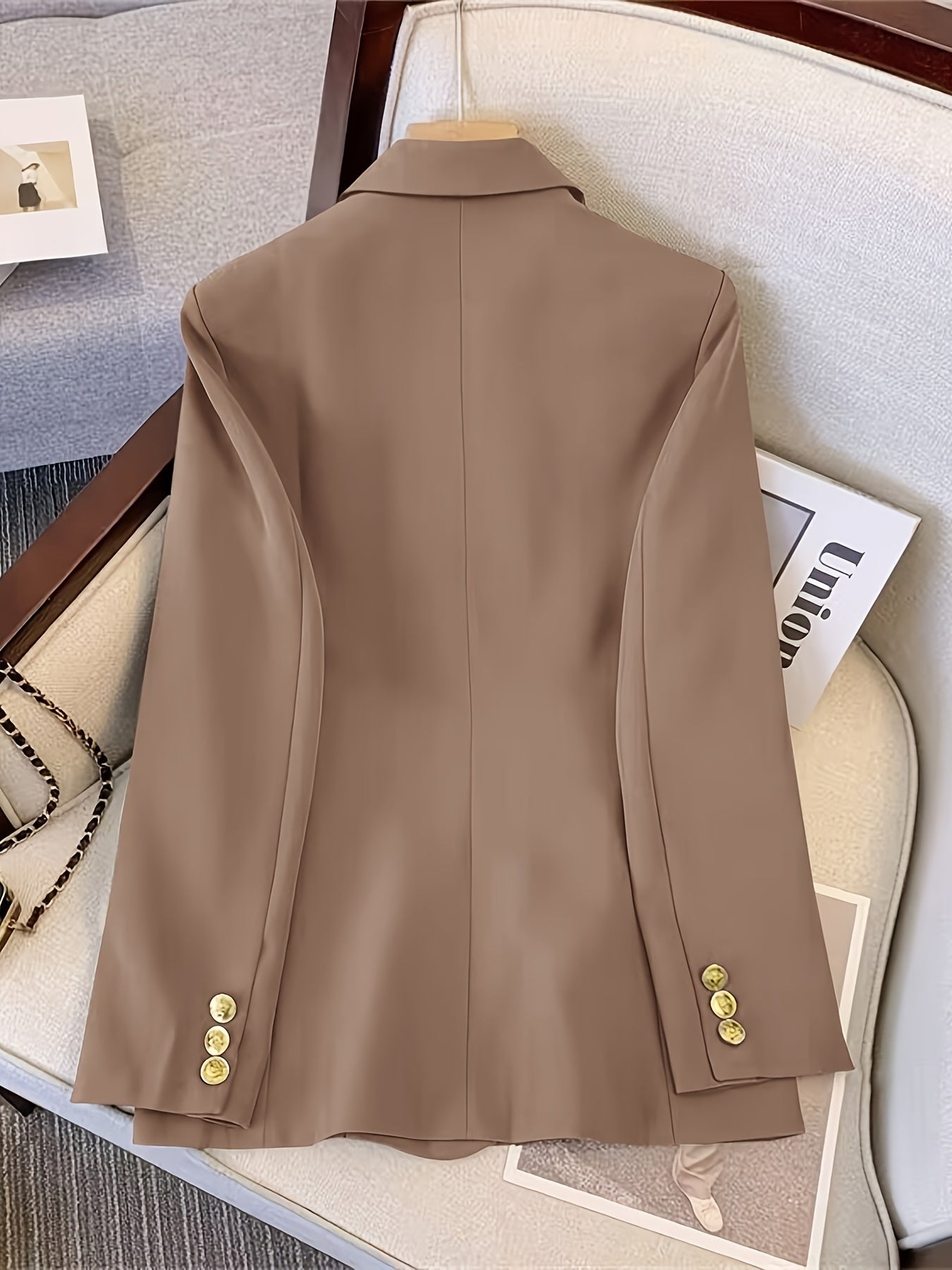 Schicke Langer Slim-Blazer Mit Goldenen Knöpfen Für Damen |  Ideal für das tägliche Tragen