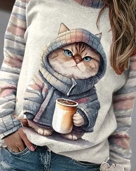 Katzenprint Pullover für Damen