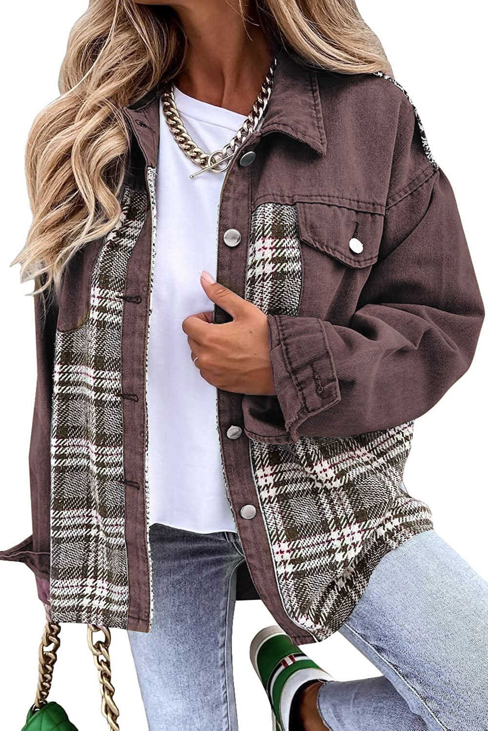 Elea- Karierte Jeansjacke