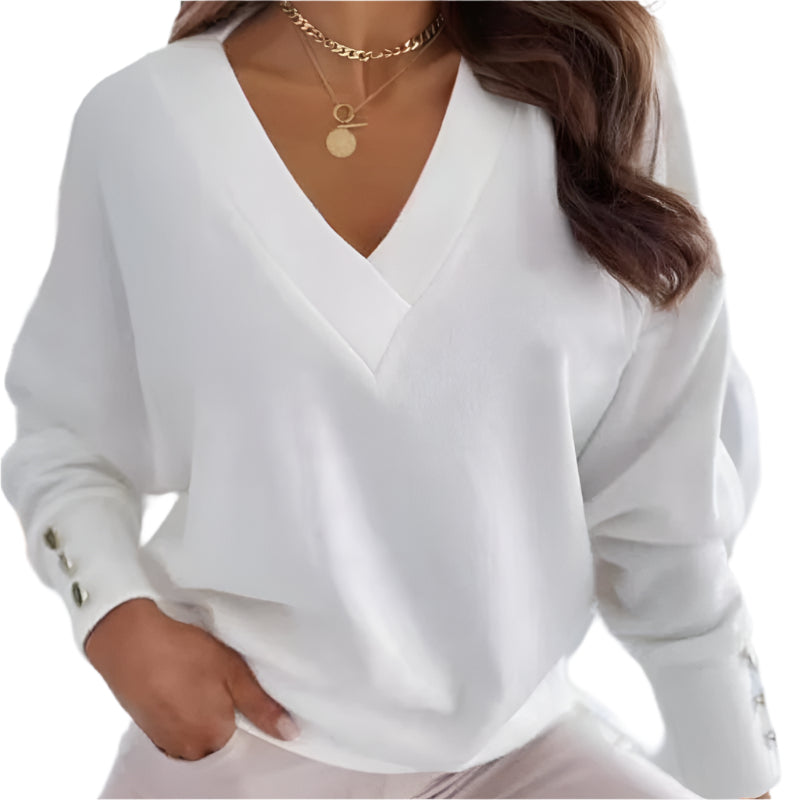 Eleganter V-Ausschnitt Pullover mit Knöpfen für Damen | Ideal für Herbst/Winter