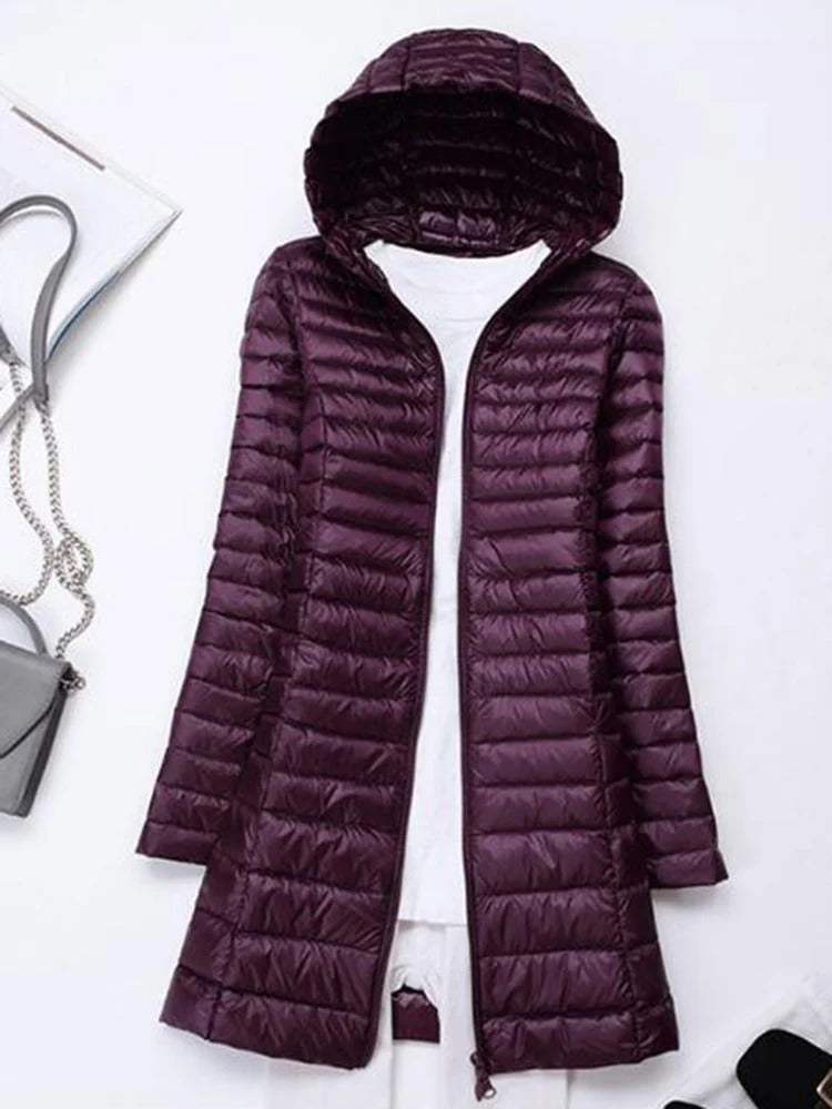Tessa - Lange Entendaunen-Winterjacke mit Lockerer Passform und Kapuze für Frauen