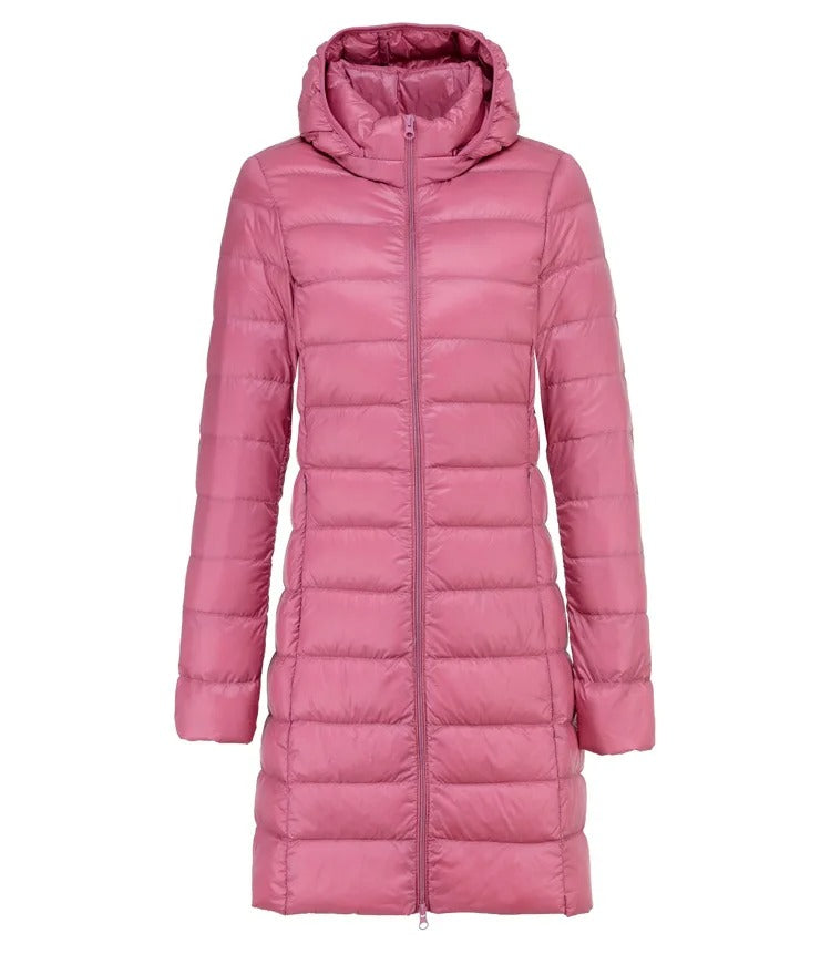 Frances - Ultraleichter Langer Mantel Mit Kapuze Für Damen