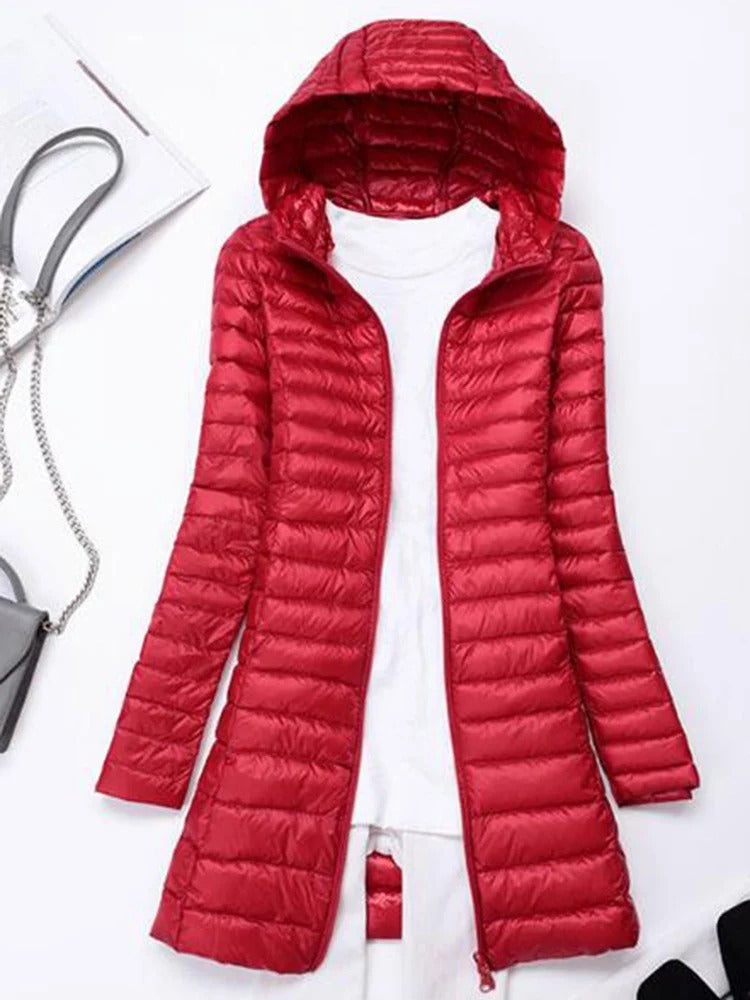 Tessa - Lange Entendaunen-Winterjacke mit Lockerer Passform und Kapuze für Frauen