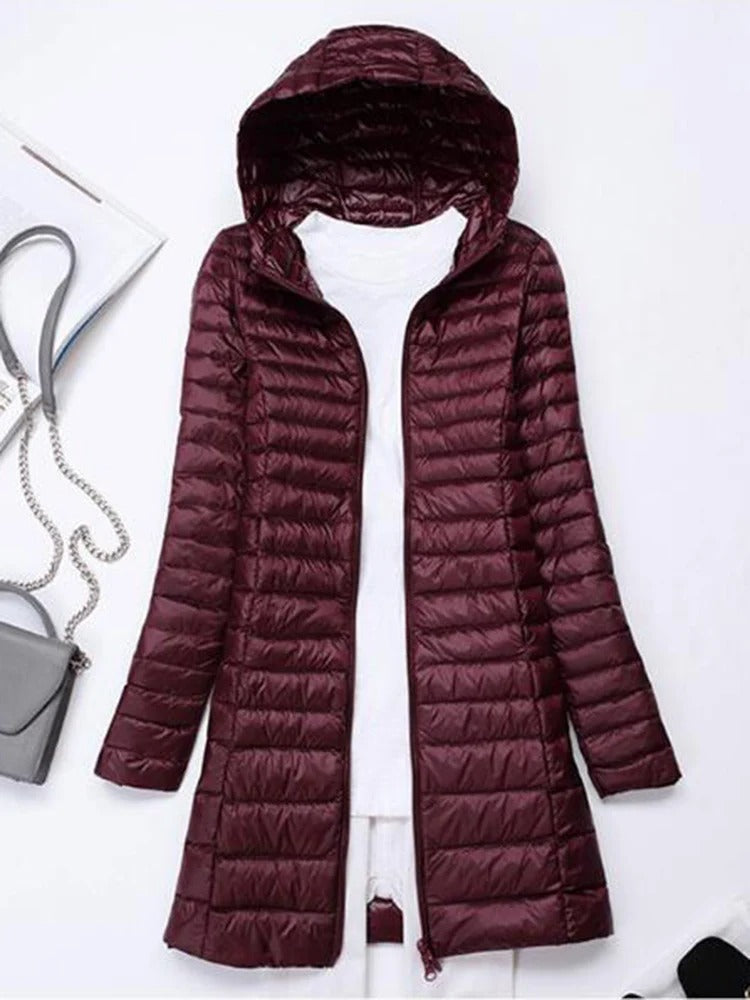 Tessa - Lange Entendaunen-Winterjacke mit Lockerer Passform und Kapuze für Frauen