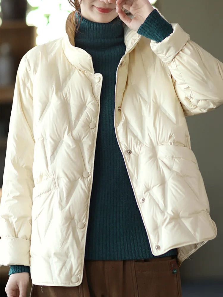 Sabina - Entendaunen-Winterjacke mit Einreihern und Stehkragen für Damen