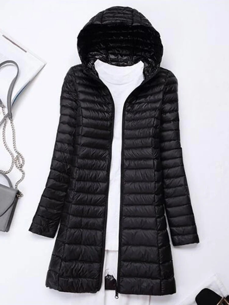 Tessa - Lange Entendaunen-Winterjacke mit Lockerer Passform und Kapuze für Frauen