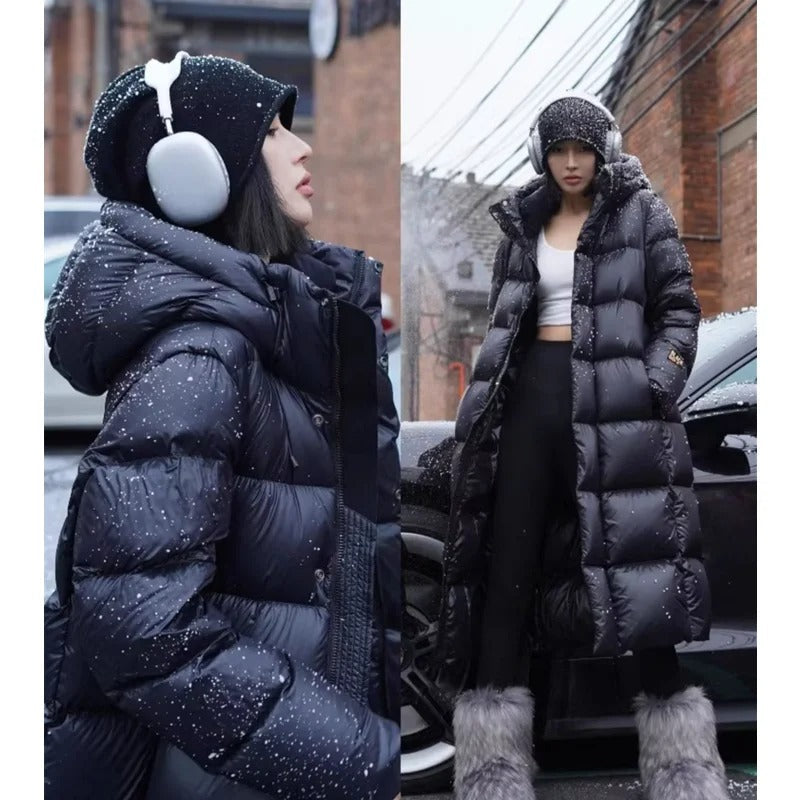 Raven – Langer Puffer-Mantel mit Kapuze und praktischen Taschen
